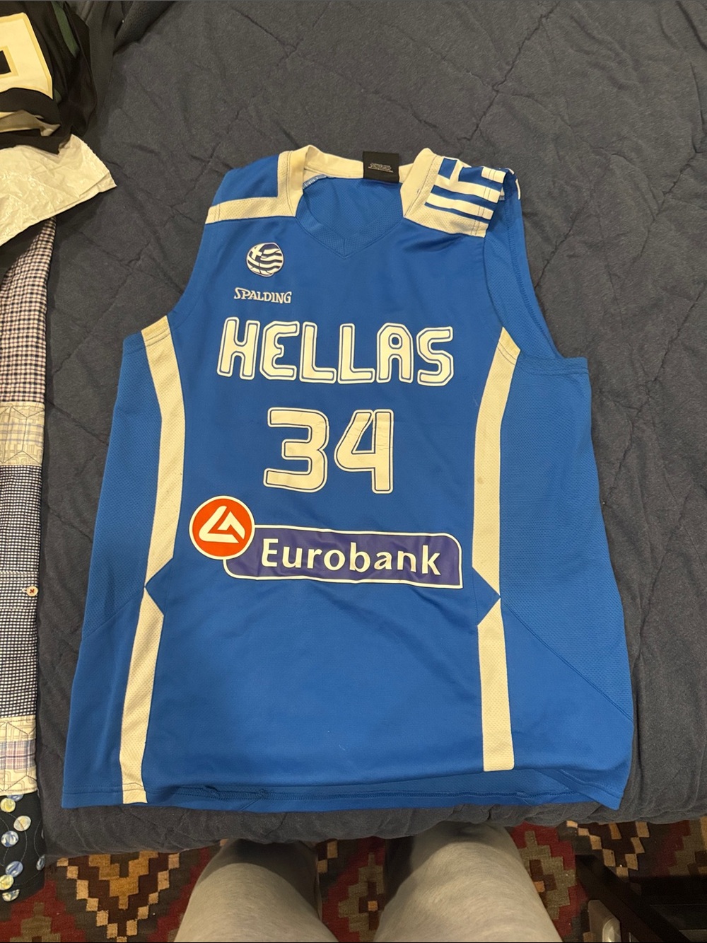 Spalding Blue and White HELLAS Basketball Jersey #34